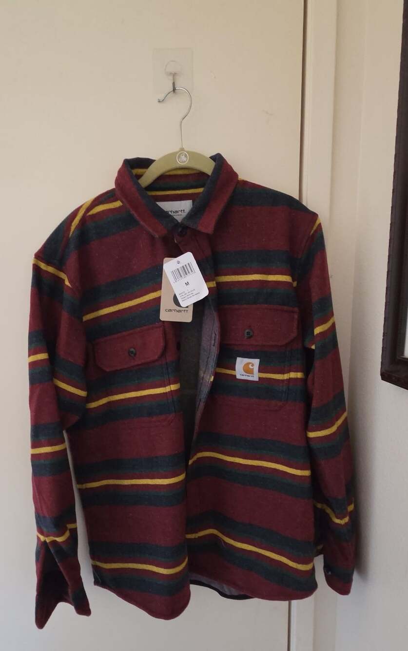 Carhartt WIP Oregon Shirt Jacket Size M Starco Stripe Bordeaux